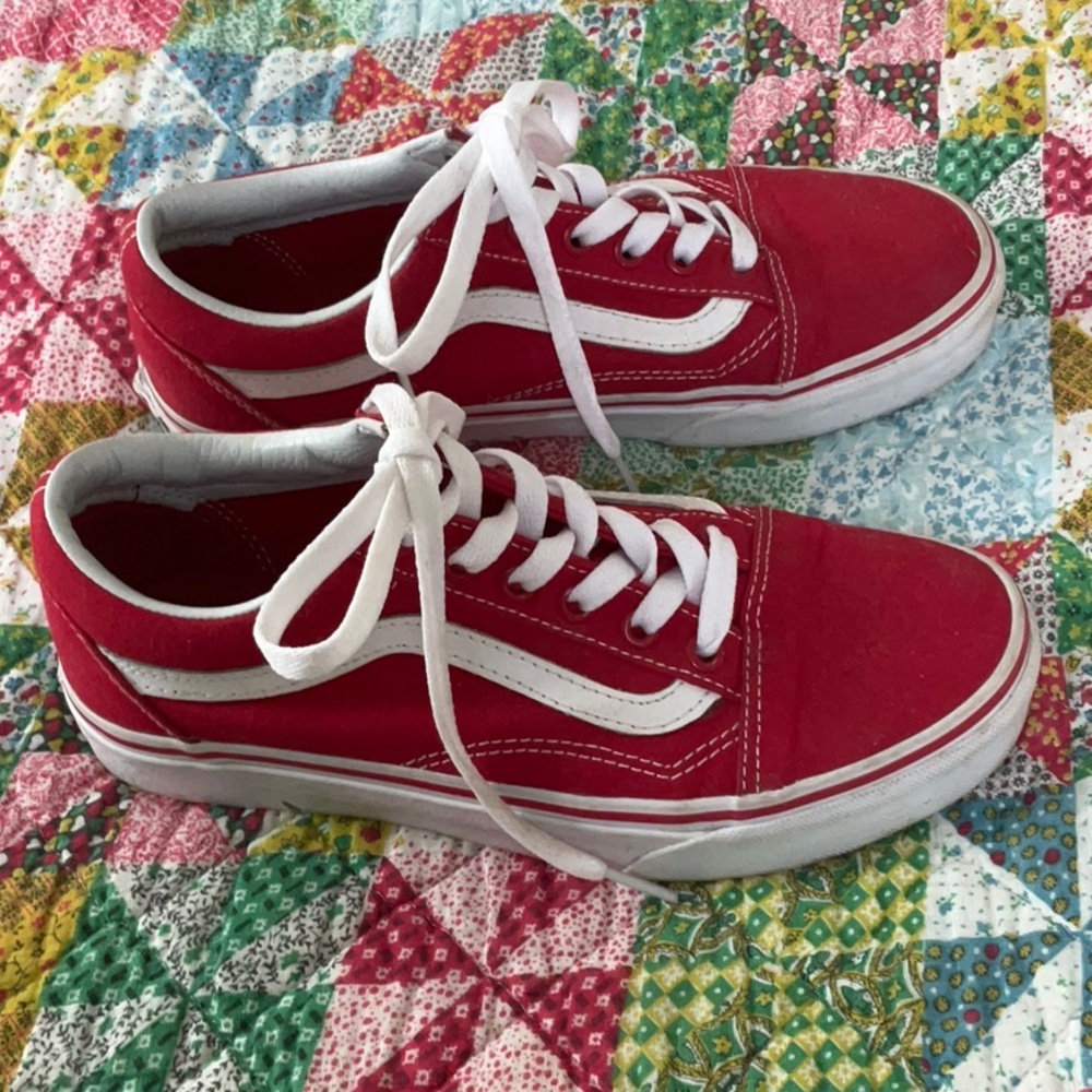 Vans Red and White Lace-Up Sneakers